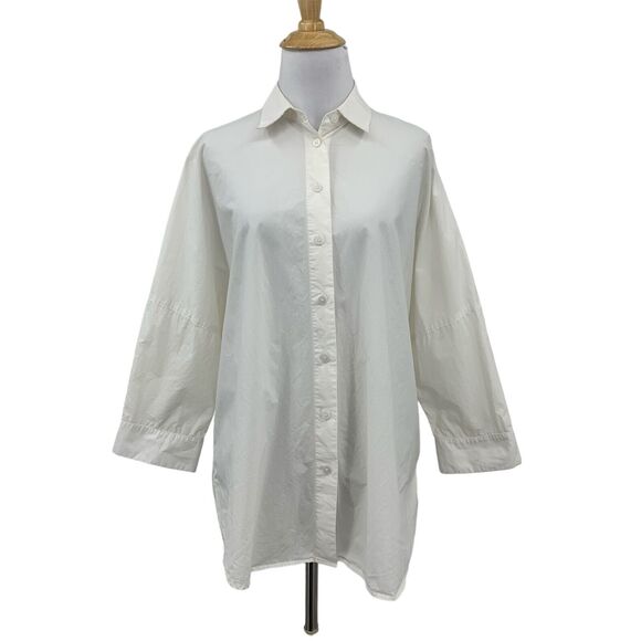 Athleta Shirt Womens XS Extra Small Ivory Button Front Quarter Sleeve Poplin - Picture 1 of 15